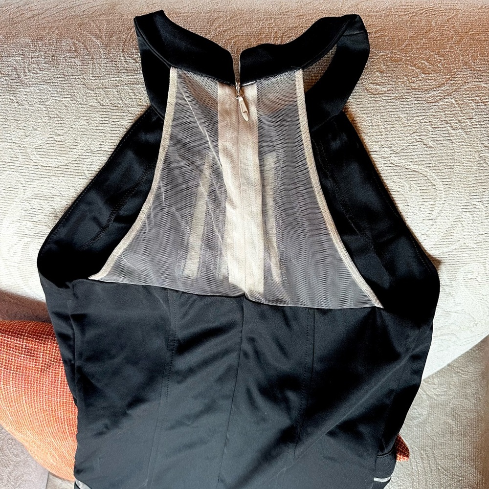 SEXY STRETCH BLACK & MESH MINI HALTER DRESS HOT COCKTAILS DANCER SIZE MEDIUM - Picture 4 of 5